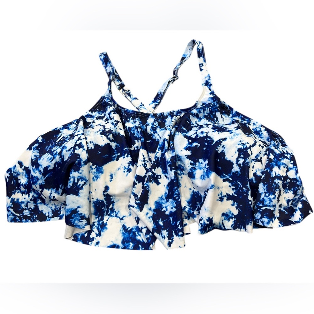Cupshe women’s flounce ruffle blue and white tie dye look bikini top/ Size 4X